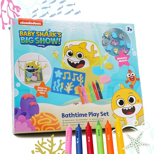 Toyland® Baby Shark Bathtime Playset con Memory Match Game & Crayon & Stencil Set - Juguetes de baño - Apto para Mayores de 3 años