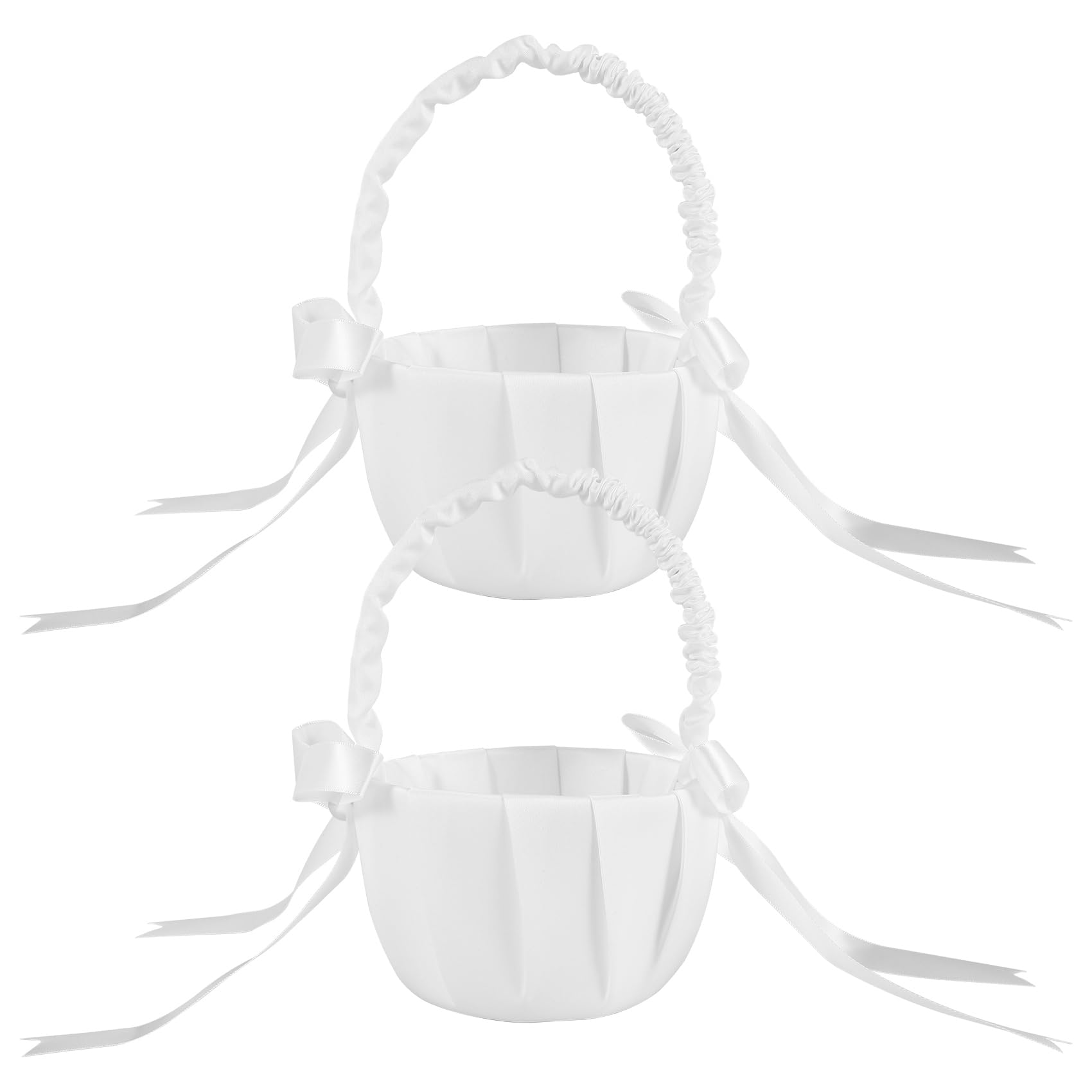 MOLERRI 2 Pack Wedding Satin Flower Basket,Romantic Bowknot Party Rose Flower Girl Basket