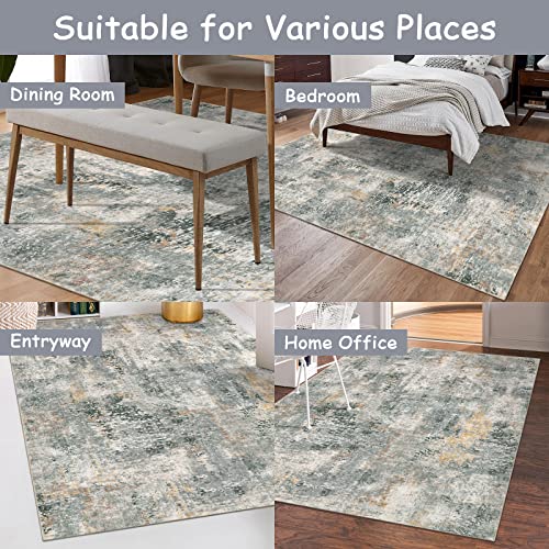 Lahome Modern Abstract Area Rug - 5X7 Washable Large Living Room Rugs For Bedroom, Soft Non Skid Contemporary Low Pile Indoor Accent Carpet For Dorm Guest Dining Room Kitchen Table Apartment #TOP4