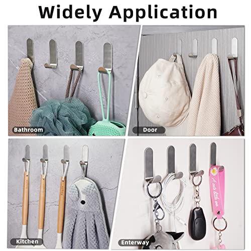 Feligio 12 Stück Selbstklebende Haken ohne Bohren, Edelstahl Handtuchhaken ohne Bohren, Schlüsselhaken, Klebehaken Badezimmer für Küchen, Toiletten, Gebürstetes Silber