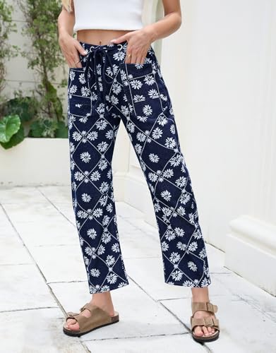 Kedera Women Printed Barrel Jeans High Waist Drawstring Denim Pants Wide Leg Printed Horseshoe Jeans with Pockets4