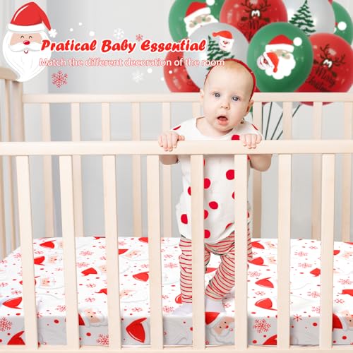 Image of JISEN Christmas Crib Sheet Santa Claus Fitted Crib Sheet for Boys Girls Crib Mattress Cover Baby Sheet for Standard Crib and Toddler Mattress Soft Breathable Baby Bed Sheet for Neutral 52x28 Inch