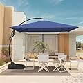 Grand patio 10x10 FT Patio Offset Umbrella, Large Square Aluminum Cantilever Umbrella Base Included for Deck Porch (Navy Blue, 10x10 FT)