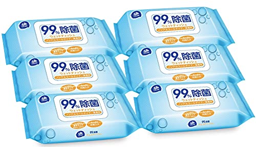 除菌ウェットティッシュ ノンアルコール 99%除菌 80枚入り 6個セット 厚手 エンボス 無香料