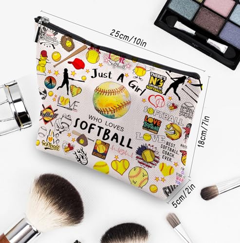 Softball Gifts Makeup Cosmetic Bag for Women, Birthday Gifts for Softball Lovers Players Fans, Softball Stuff Accessories Gifts for Team Coach, Softball Travel Bag Pouch Purse for Female Friends