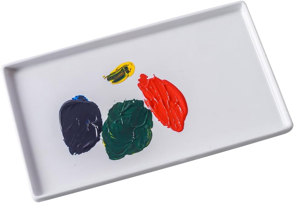12 inch Ceramic Rectangle Paint Mixing Tray,Artist Porcelain Paint Palette for Watercolor Gouache Painting,Cleans-up Easily Butcher Tray