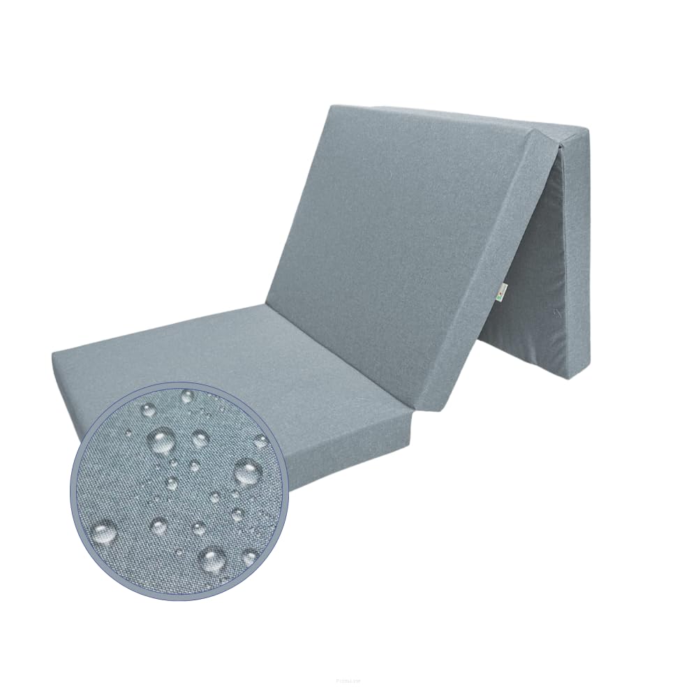 FORTISLINE Klappmatratze 195x60x9 cm - 3-teilige Faltmatratze als Gästematratze, Campingmatratze und Wohnwagenmatratze, wasserabweisender Outdoor-Bezug, Abnehmbarer Bezug, Oeko-TEX Standard 100