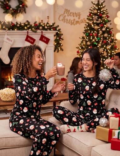 Ekouaer Womens Pajama Sets Cute Long Sleeve Pjs Black Christmas Santa L - image 4