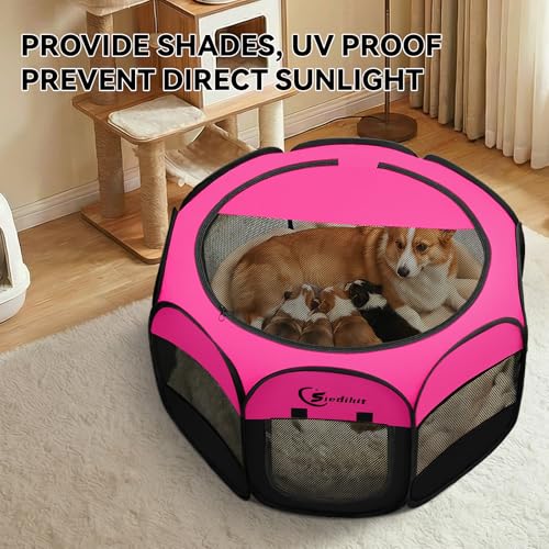 Image of Siedihit Dog Playpen, Medium Puppy Pet Playpen, Dog Crate Tent Cage Indoor /Outdoor, Portable Pop Up Dogs Kennel Playpen with Carrying Case for Dogs /Cats /Rabbits, Hot Pink