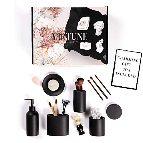 Snapklik.com : Premium 5 Pcs Matte Black Bathroom Accessories Set Complete Black Bathroom Decor ...