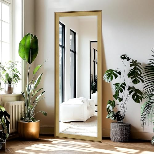 Image of Creative Arts n Frames 21 x 51 inch Full Length Dressing Chevel Long Fiber Wood Rectangular Framed HD Mirror Home Wall Living Room Decor Items (Smokey Oak with Gold Trim)