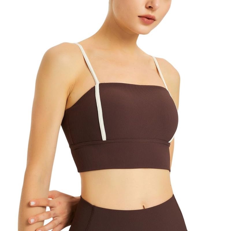 Women's Sports Bra Top Vest Shockproof Fitness Square Neck Thin Strap Comfortable | Coffee-S-image-39