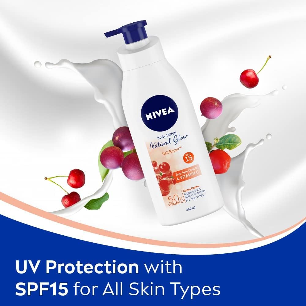 Nivea Natural Glow Cell Repair Body Lotion | With SPF 15 and 50X Vitamin C | 13.52 Fl Oz | Pack of 1 - Image 3