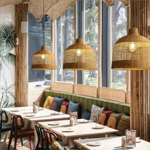 Lámpara colgante de ratán tejido con cable ajustable para comedor 2