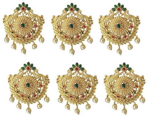 Image of Gold Plated Antique Hair Jewelery Choti Jadai Billai,Hair Brooch With Hook Temple Jadai Wedding Bridal Jewellery (6 Pcs) (Design 01)