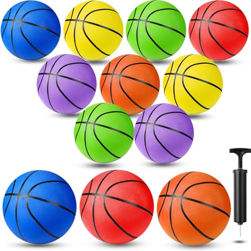 Jerify 12 Pack Vibrant Color Rubber Basketballs with Pump Size 5 27.5 in Perimeter Suitable for Men Women Youth Indoor Outdoor Playing