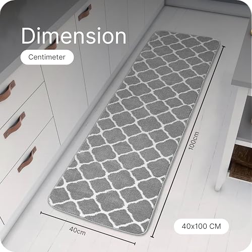 Image of Saral Home Tangier Soft Microfiber Durable & Washable Multipurpose Bedside Runner for Home /Kitchen /Living Area /Lobby /Office Entrance with Anti Skid Backing (Lt.Grey, 40x100 Cm)