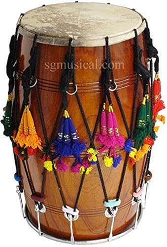Bhangra Dhol, Straight, Mango Wood, Natural, Padded Bag, Nylon Shoulder Strap, Beaters, Punjabi Dhol Drum Instrument (PDI-DBH)