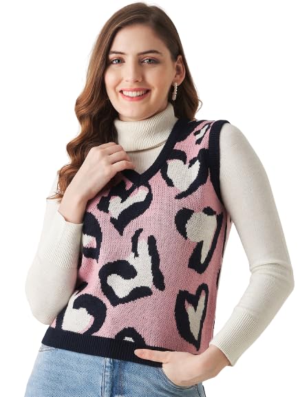 Image of Modeve Printed V Neck Sleeveless Sweater for Women||Winterwear||