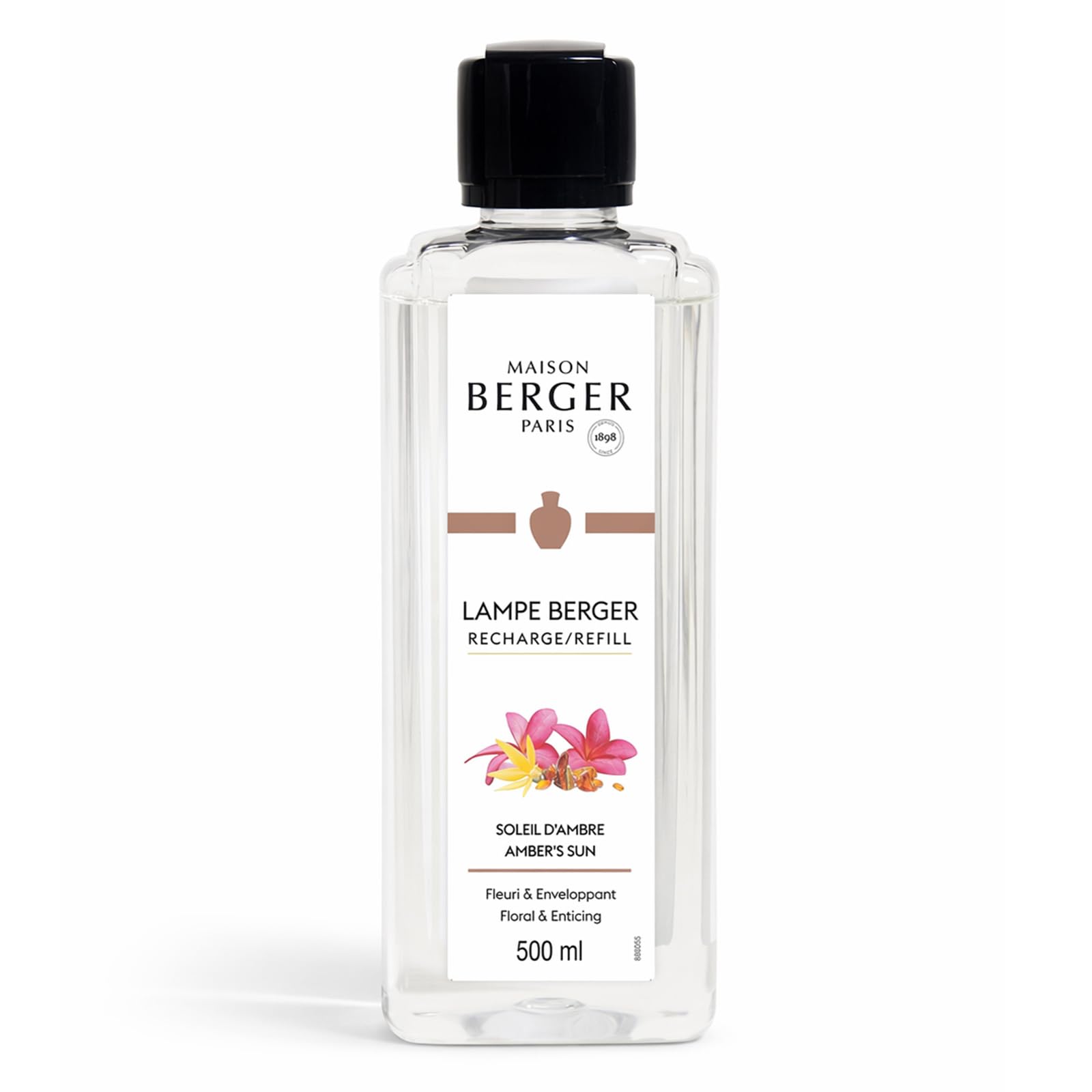 Maison Berger Amber’s Sun Lamp Berger Fragrance Refill, 500 Ml – 2-In-1 Catalytic System, Neutralizes Odours Then Diffuses Fragrance, Solar Amber Accord With Orange Blossom And Vanilla