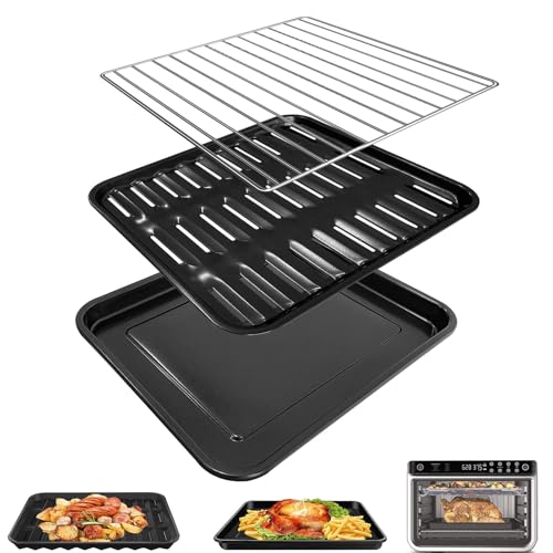 Image of 3PCS Air Fryer Rack & Pan Set for Ninja DT251 DT201 Foodi XL Pro Countertop Oven, Roast Tray, Sheet Pan & Wire Rack Replacement Parts for Baking, Roasting, Broiling, Dehydrating, Dishwasher Safe