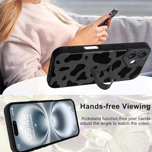 Image of for iPhone 16 Case with Finger Strap Holder, Cute Cool Cow Print Pattern Design for Women Men, Shockproof Anti Scratch Hand Kickstand Protective Cover, Gray