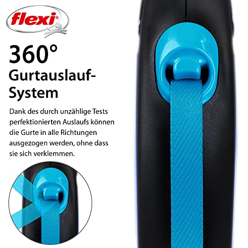 flexi® Neon S Gurt 5 m schwarz/neon-blau, Roll-Leine für Hunde bis 15 kg