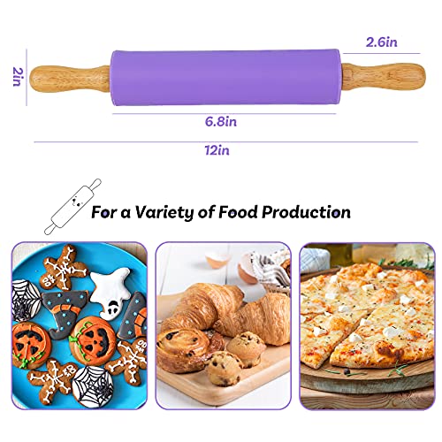 Koogel 12 Inch Silicone Rolling Pin, Purple Rolling Pin Handle Rolling Pin Non-Stick Silicone Rolling For Home Kitchen Cake #TOP1