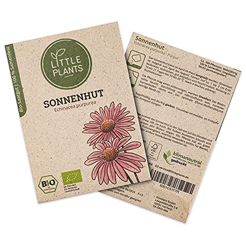 Little Plants BIO Sonnenhut Samen, 100 Sonnenhutsamen, hohe Keimrate, 100% Natürlich, BIO Samen Echinacea Purpur für Blumengarten Blumenbeet Hochbeet – BIO Blumensamen Blumenwiese Nachhaltig