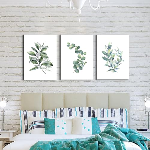 DZRWUBHS Green Plant Wall Painting Prints Artworks Canvas Wall Art for Living Room Framed Wall Decor for Bedroom Office Kitchen Decor Modern Simple Dining Room Home Walls Decorations 16x24 3 Piece
