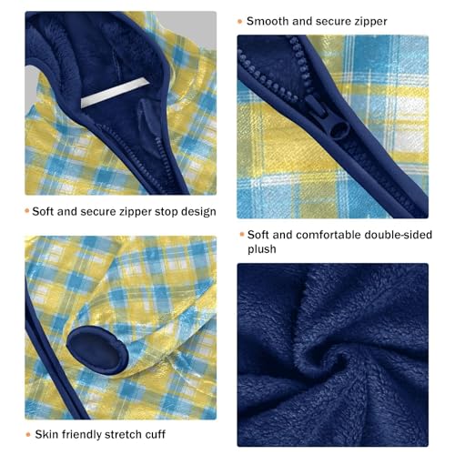 Yellow Blue Buffalo Plaid Boys Fleece Coat,Children's Zip-Up Hoodie Jacket,Baby Warm Fashion Outerwear 3-10T,A1133653