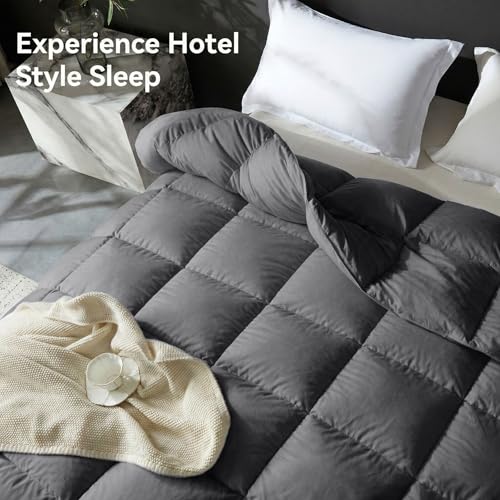 Image of L LOVSOUL Goose Feather Down Fiber Comforter King Size, 100% Organic Cotton Fabric Duvet Insert,1200TC,750+Fill Power, Hotel Collection, Light Weight Grey with 8 Tabs,106X90IN