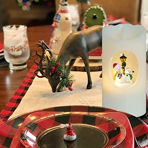 Eldnacele Christmas Spinning Flameless Candles With Music And Swirling Scene, 6H Timer Battery Operated White Wax Led Pillar Candle Decoration For Holiday Gifts (Snowman) #TOP4
