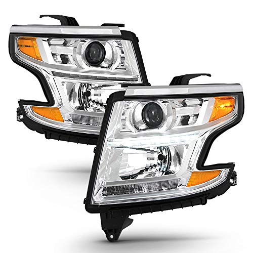 ACANII-For 2015-2020 Chevy Tahoe Suburban Chrome Housing LED DRL Headlights Headlamps Driver + Passenger Side