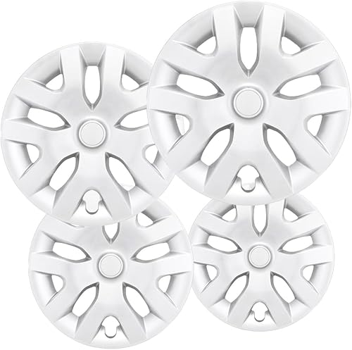 OxGord - Juego de 4 tapacubos para llantas de automóvil, accesorios de automóvil color plateado, cubierta de llanta de acero estándar, tapas de