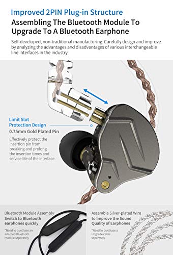 Image of Concept Kart Pro Hifi In Ear Monitor Earphone Bass Sound IEM Headphones Noise Cancelling Earphone With Mic 0.75 Mm 2 Pins Detachable Cable For Phone Android MP3 MP4 Music, Grey