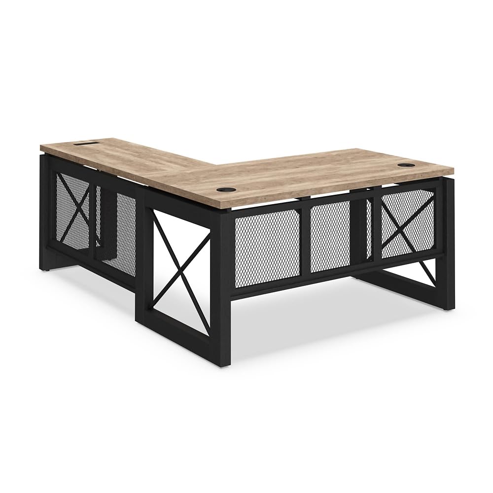 nbf signature series Urban Reversible L-Shaped Desk - 60" W x 80" D Weathered Walnut