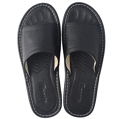 HOGAR AMO Cuero Zapatillas Unisexo Punta Abierta Oficina en Casa Zapatillas No desechable y Antideslizante (Negro, Numeric_41)
