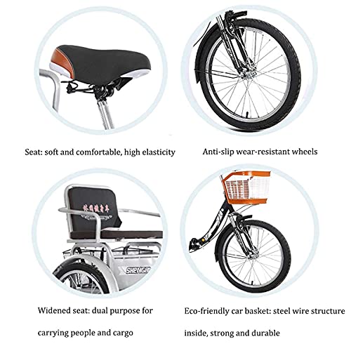 Triciclo para adultos de 20 pulgadas, con canasto trasero y asiento para pasajero, horquilla con suspensión, para personas mayores, mujeres y hombres miniatura 3