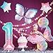 Butterfly Birthday Decorations, Butterfly Balloons, 1st Birthday Party Decorations for Girls, Fantasy Numbers 1 Foil Balloon for Princess Girl Aluminum Film Balloons Party Decor Supplies