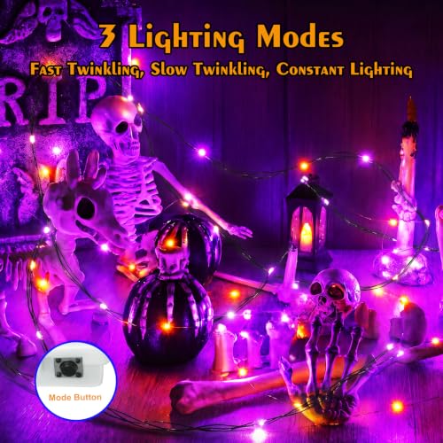 Image of btfarm 30 Pack Orange Purple Halloween Fairy Lights Battery Operated 3 Mode