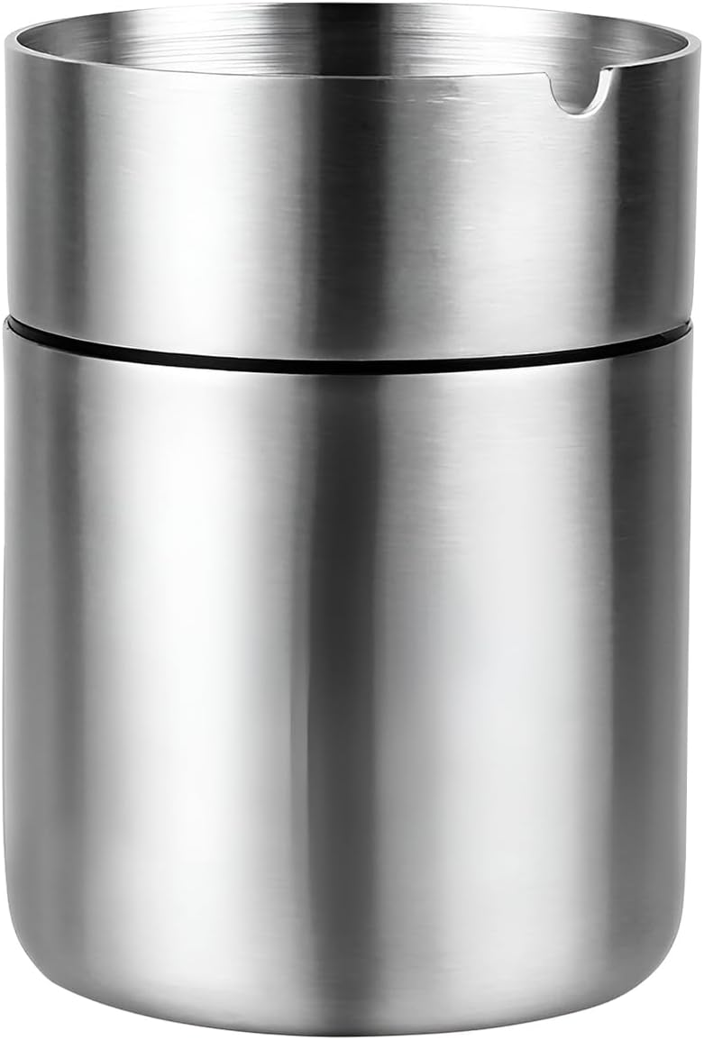 Stainless Steel Car Ashtray, Windproof Self-Extinguishing Cup Holder Ash Tray Detachable Butt Bucket, Smell Proof Unbreakable Cigarette Ashtray for Outdoor Travel Home Office (Large)