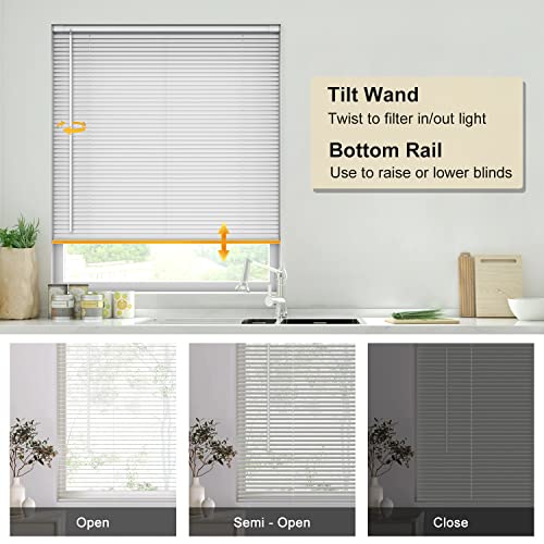 Lazblinds Cordless No Tools-No Drill 1" Vinyl Horizontal Mini Blinds, Light Filtering Blinds For Windows, Blinds & Shades For Window Size 34 1/2" W X 64" H, White #TOP2