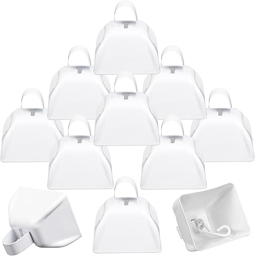 Therwen Paquete de 12 campanas de metal para vaca, máquinas de ruido con asa, de 3 pulgadas, campanas de percusión de mano a granel para eventos