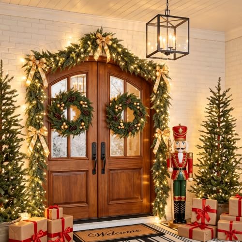 9FT Christmas Garland with Lights, Extra Full Lighted Cedar Garland DROPS TO - image 8