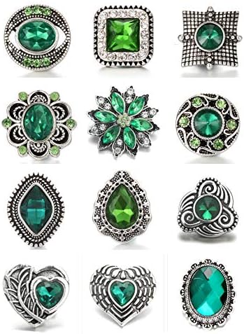 Lovglisten New 12pcs Snaps Jewelry 18MM-20MM Heart Shape Snap Jewelry Charms (Green)
