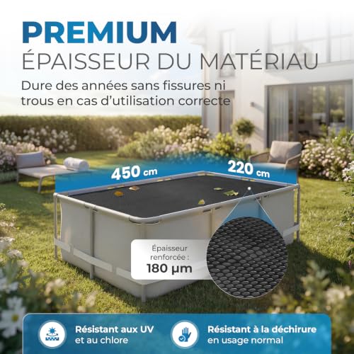 Miganeo Deluxe Pool Bâche solaire rectangulaire 450x220 cm | Bâche solaire de 180 µm d'épaisseur pour piscines | noire et découpable | couverture solaire rectangulaire pour une meilleure rétention de – vue 3