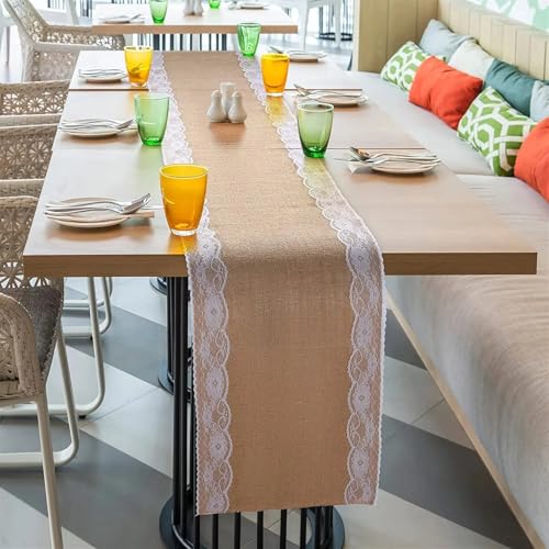 Chemin de table en dentelle et jute pour protéger et décorer