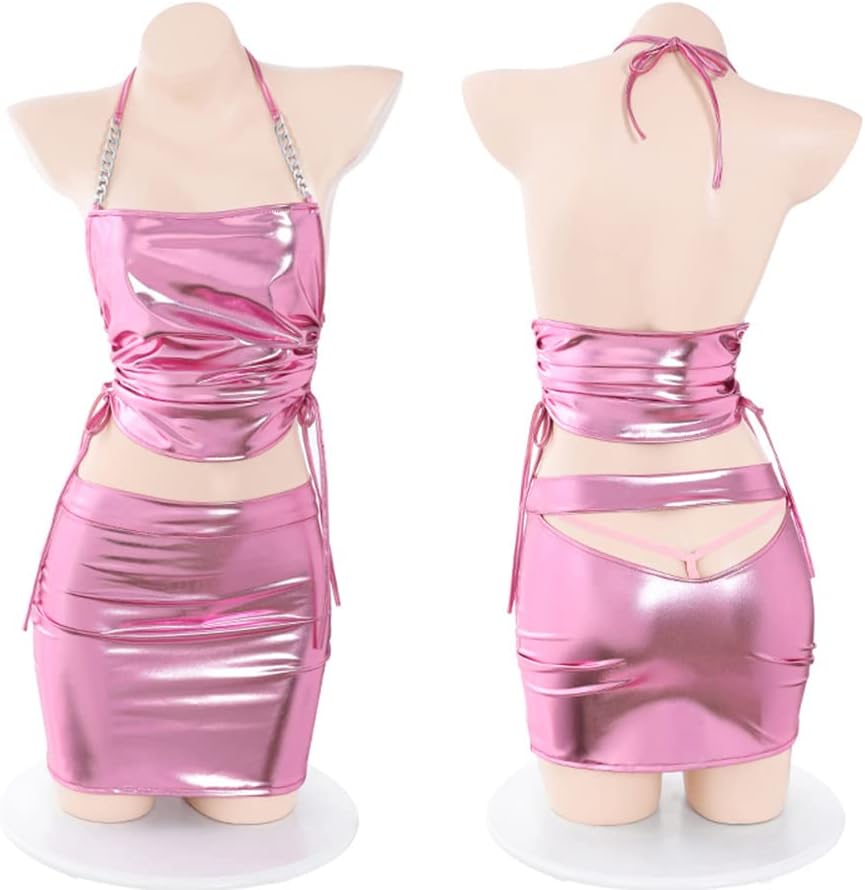 Women's rayon sexy metal dress hollow tight leopard cosplay miniskirt