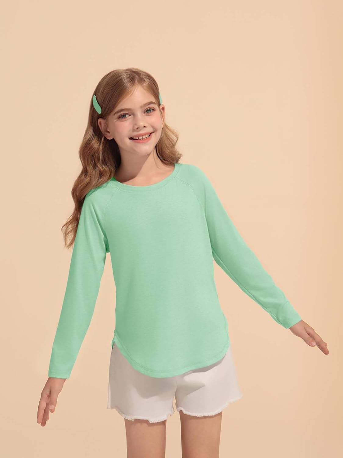 Haloumoning Girls Raglan Long Sleeve Shirts Kids Curve Hem Crewneck Tunic Tops Fashion T-Shirts 5-14Y - Image 4